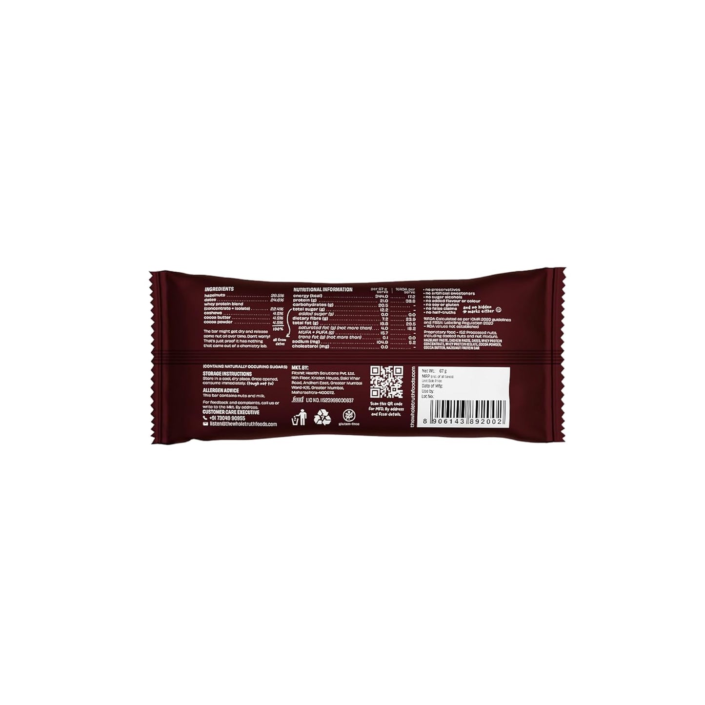 The Whole Truth - High Protein Hazelnut Cocoa 20g Protein Bar