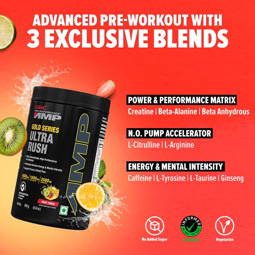 GNC AMP Gold Series Ultra Rush Powder, 450 g - GNC