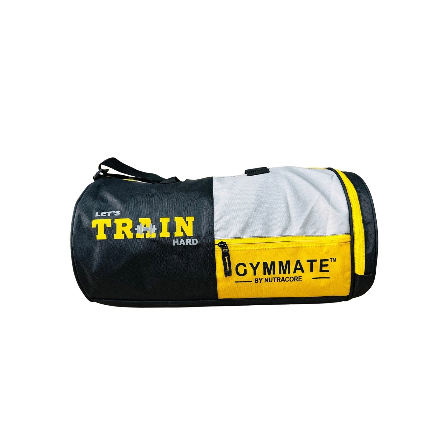 Gymmate Premium Polyester 25cm Gym Bag with Shoe Compartment, Black, Grey & Yellow - GYMMATE