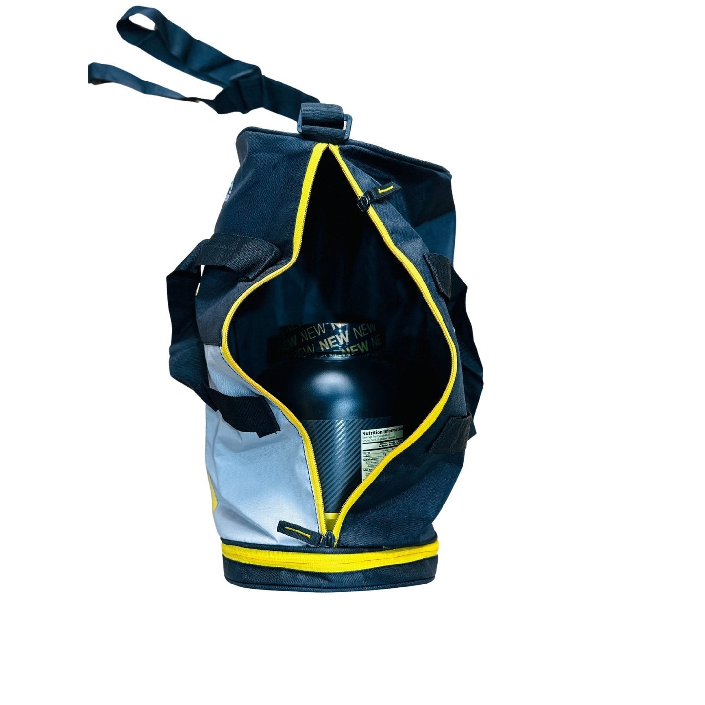 Gymmate Premium Polyester 25cm Gym Bag with Shoe Compartment, Black, Grey & Yellow - GYMMATE
