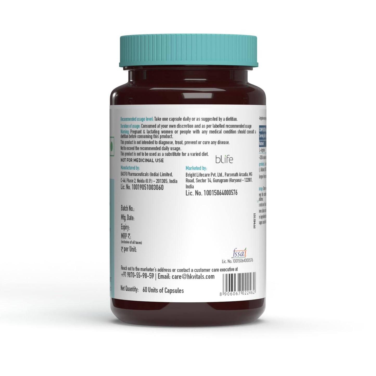 HK Vitals 500mg L-Arginine, Pre Workout Supplement for Muscle Pump and Immunity - HK Vitals