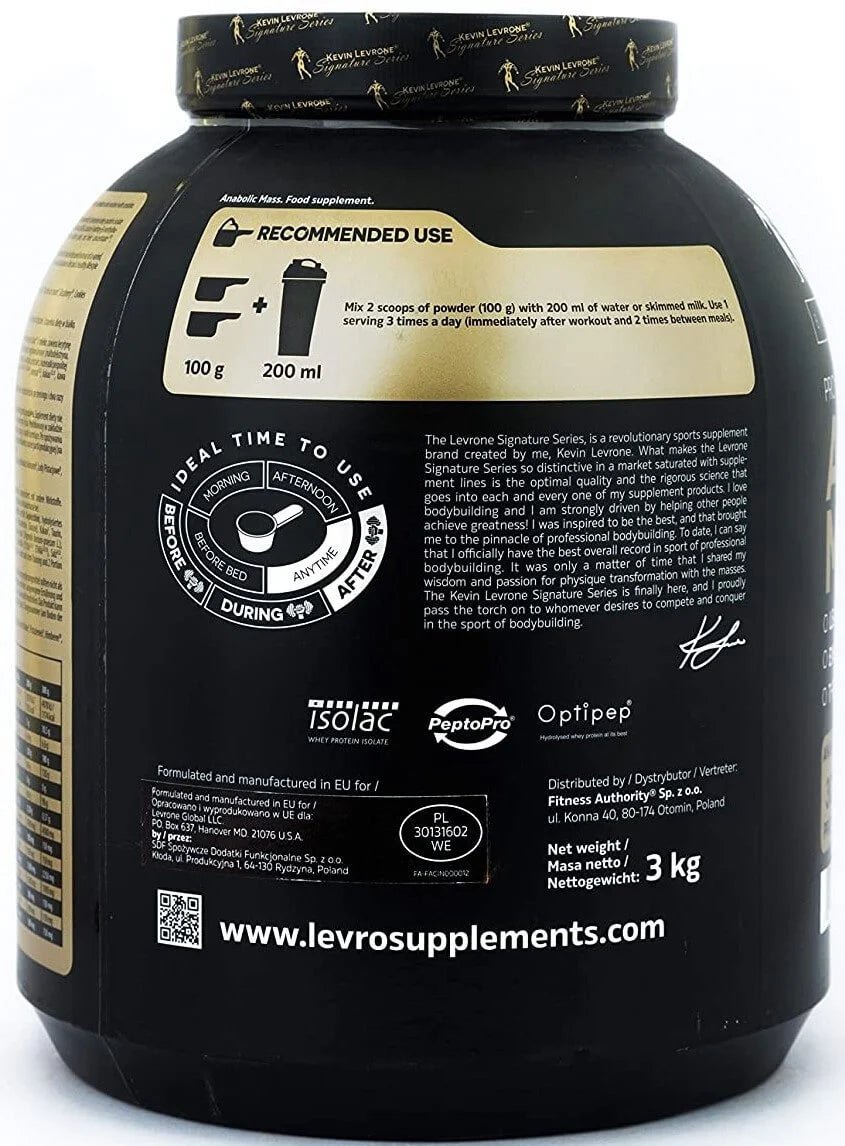 Kevin Levrone Anabolic Mass Gainer, 3 kg, Chocolate - Free Creatine - Kevin Levrone