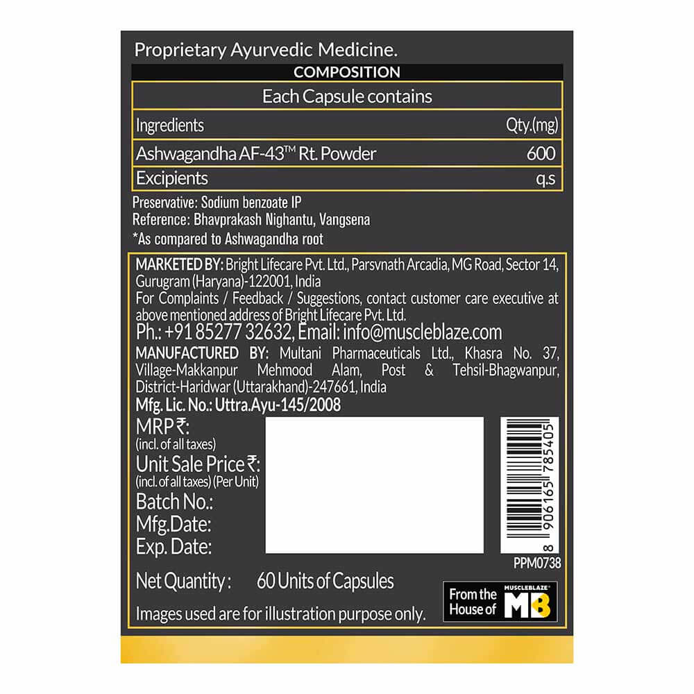 Koshaveda Ashwagandha AF - 43 600mg by MuscleBlaze, 60 capsules - Muscleblaze