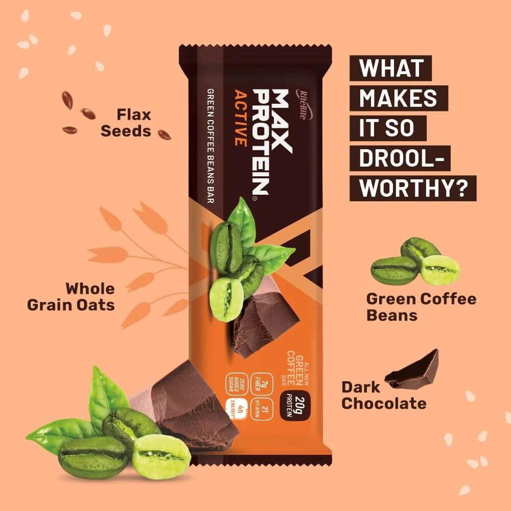 Max Protein Active Protein Bar - Green Coffee Beans - 20G Protein - RiteBite