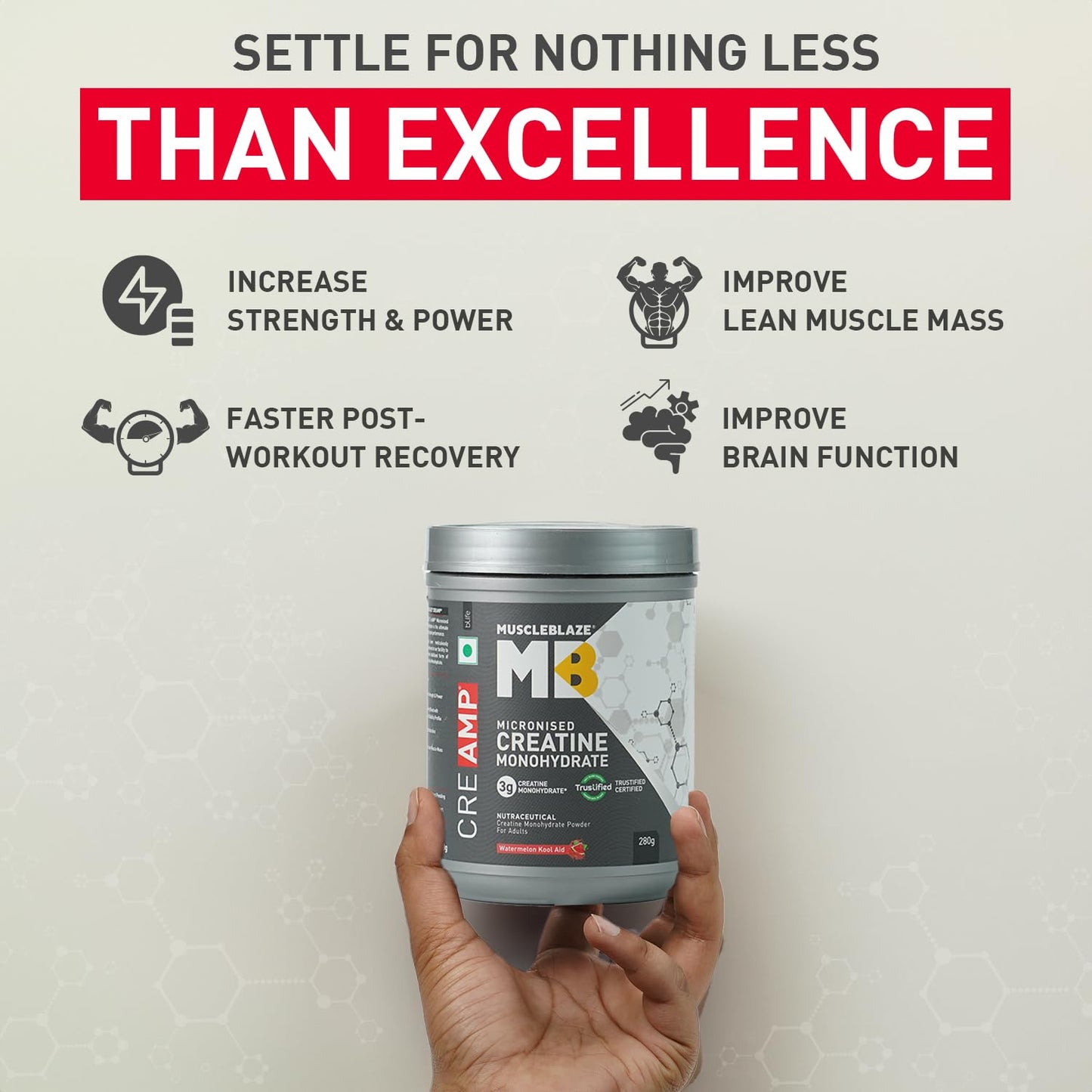 MuscleBlaze Creatine Monohydrate CreAMP Powder, Watermelon, 280G - Muscleblaze