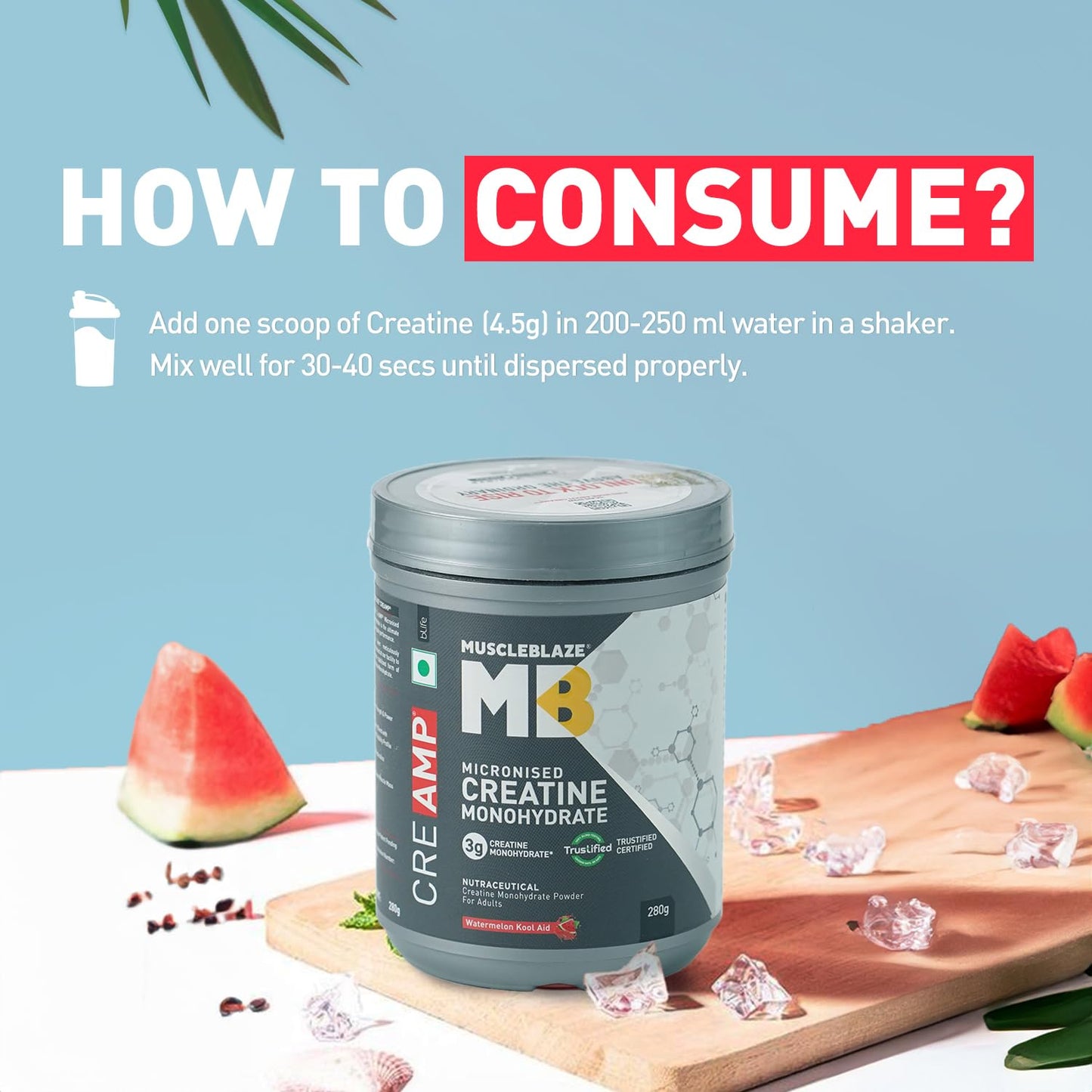 MuscleBlaze Creatine Monohydrate CreAMP Powder, Watermelon, 280G - Muscleblaze