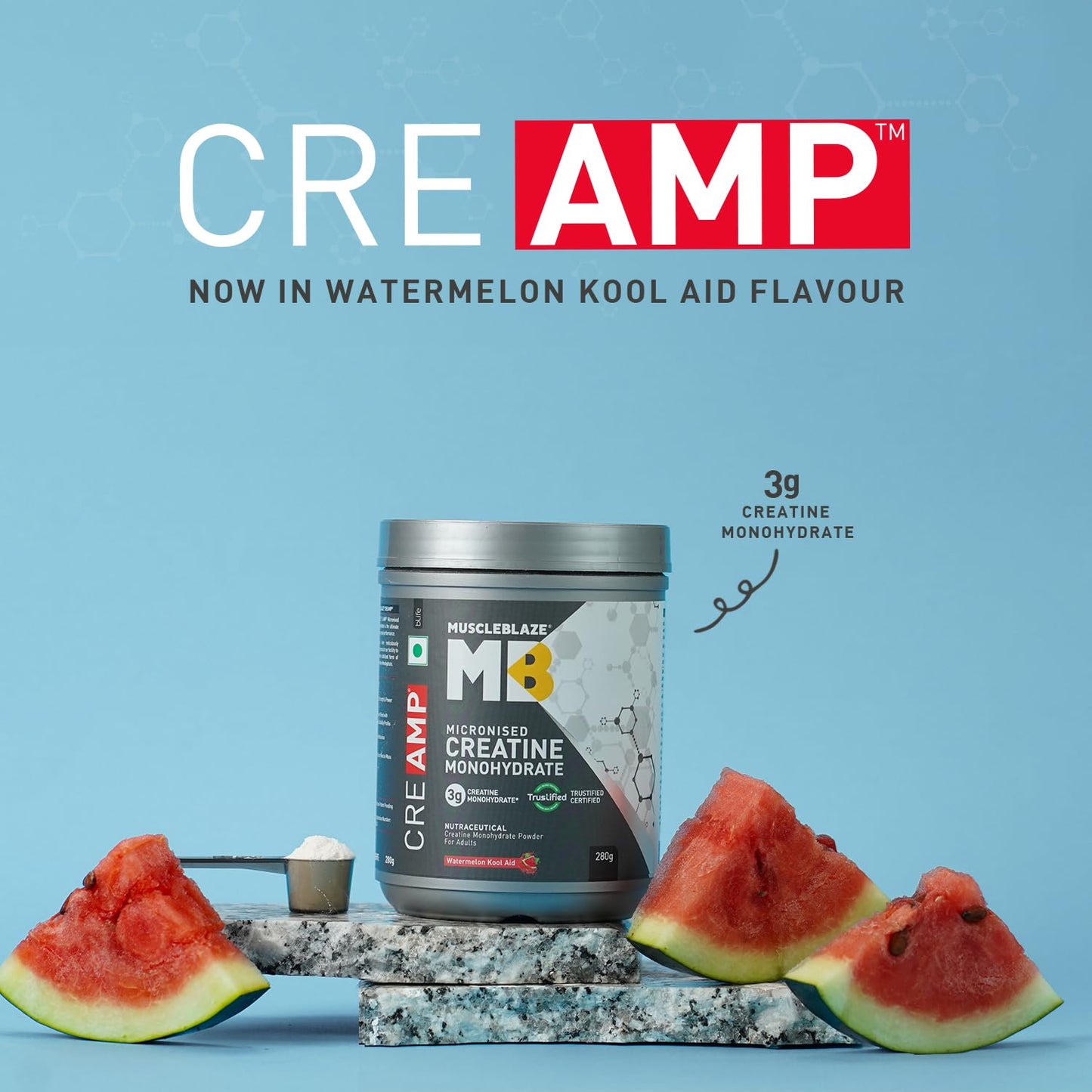 MuscleBlaze Creatine Monohydrate CreAMP Powder, Watermelon, 280G - Muscleblaze