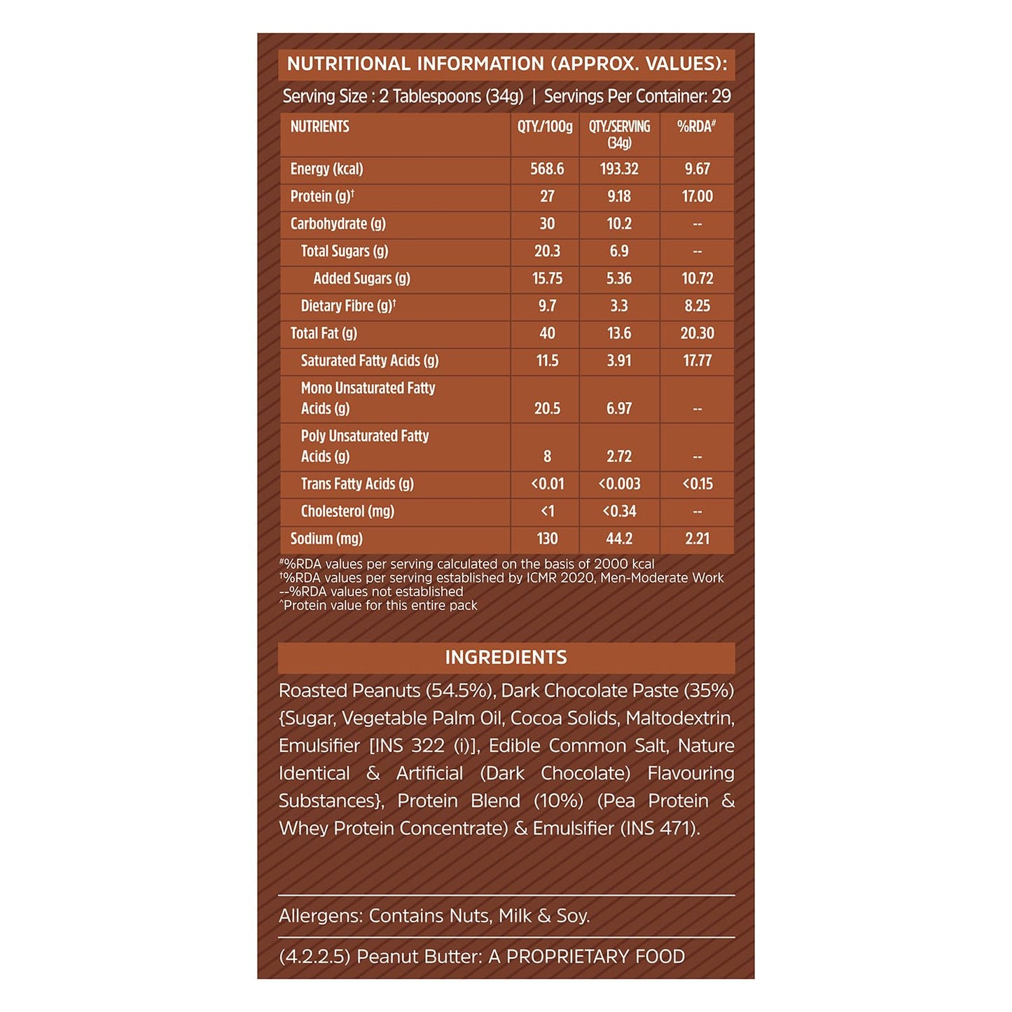 MuscleBlaze High Protein Peanut Butter, 1 kg, Dark Chocolate - Muscleblaze