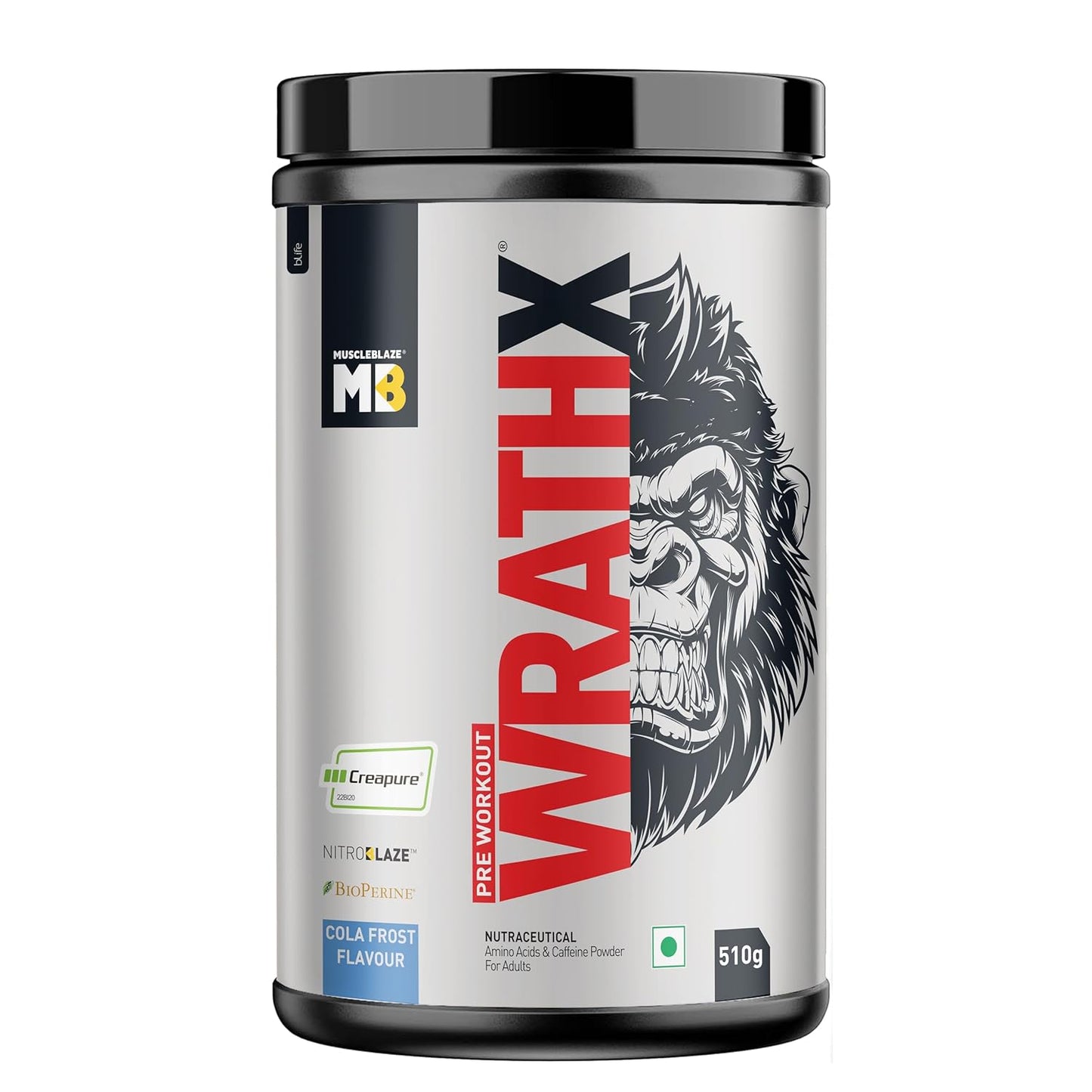 MuscleBlaze Pre Workout WrathX, 510G, Cola Frost - MuscleBlaze