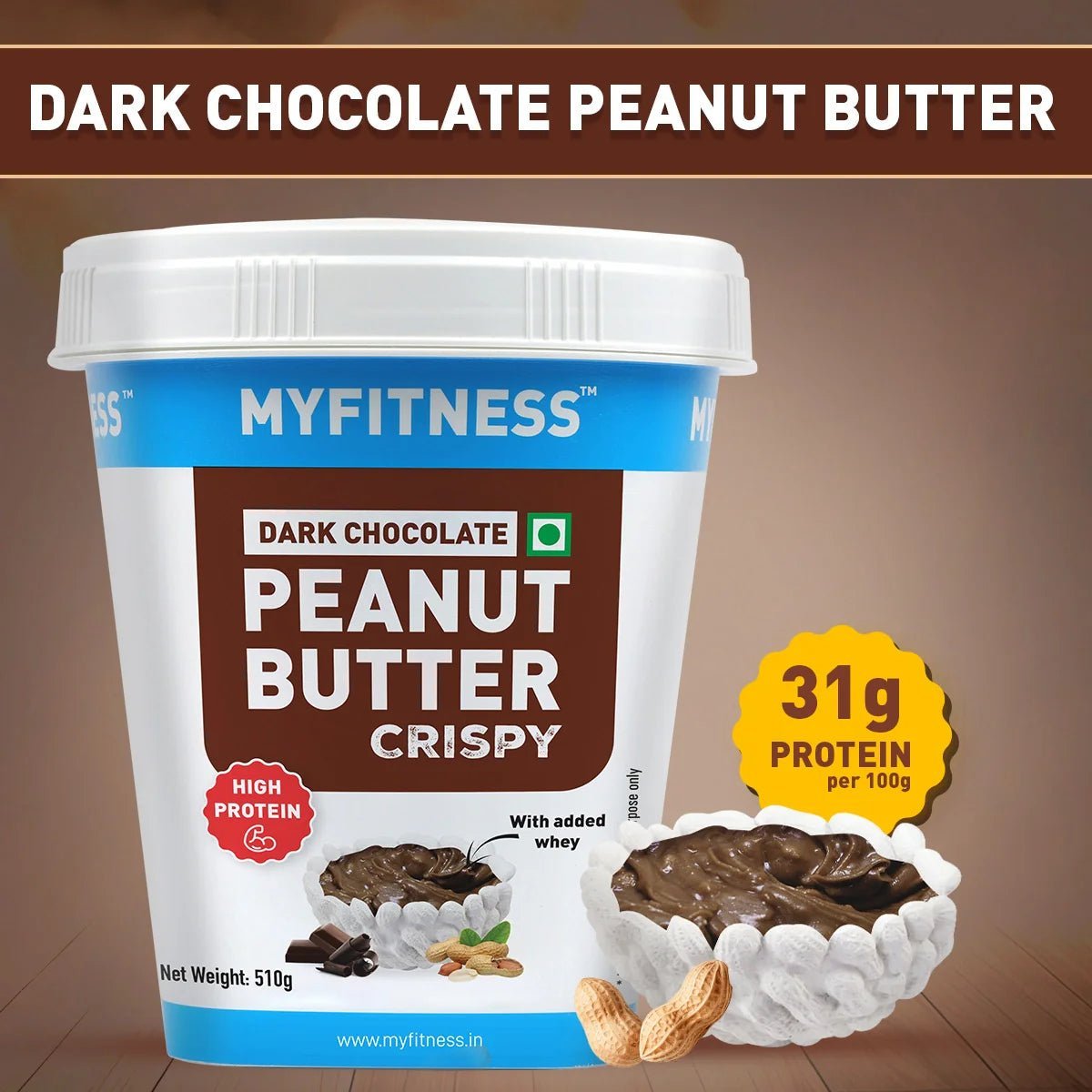 MYFITNESS Dark Chocolate Peanut butter with Added Whey, 1KG | 31G Protein - MyFitness