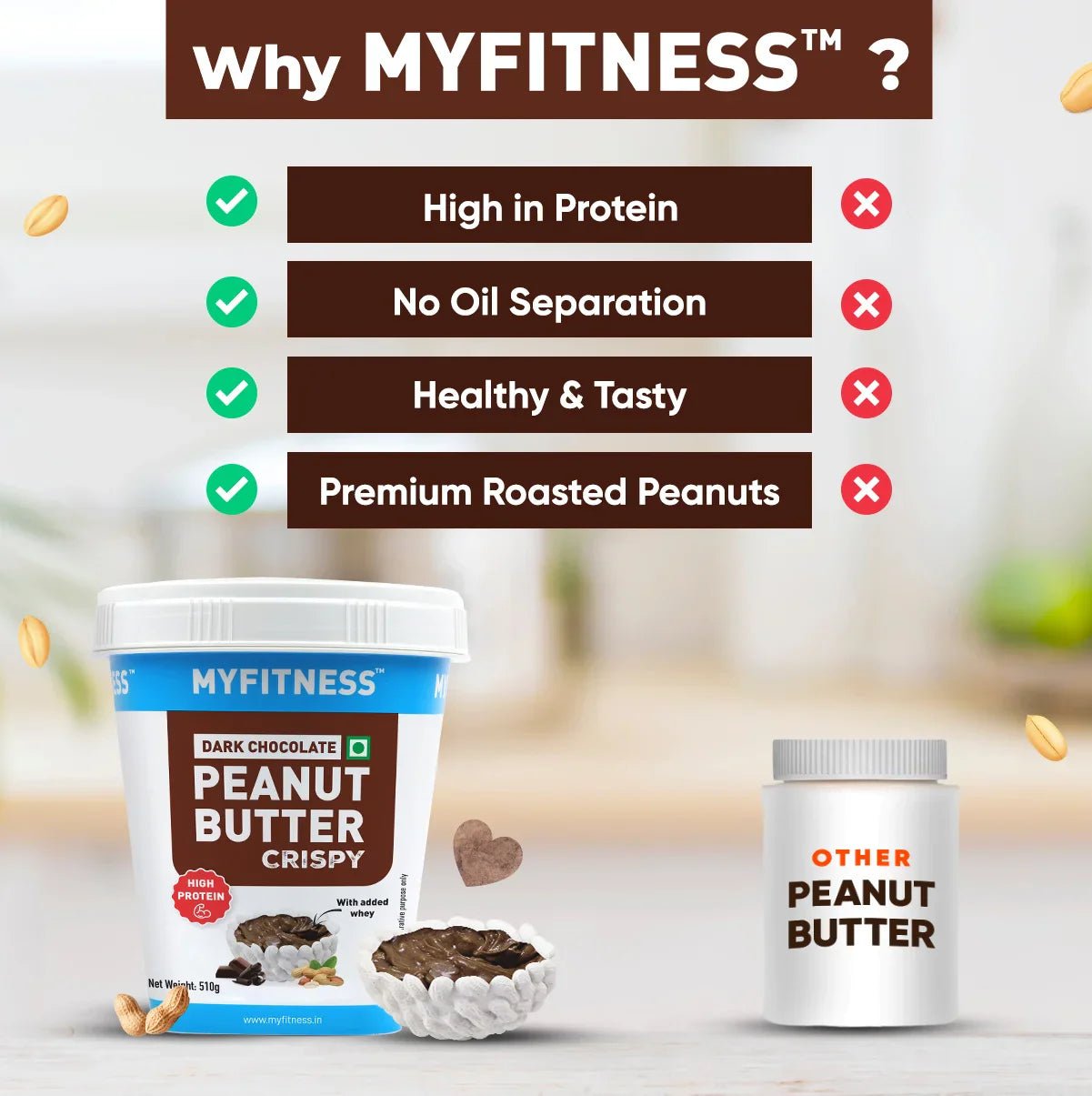 MYFITNESS Dark Chocolate Peanut butter with Added Whey, 1KG | 31G Protein - MyFitness