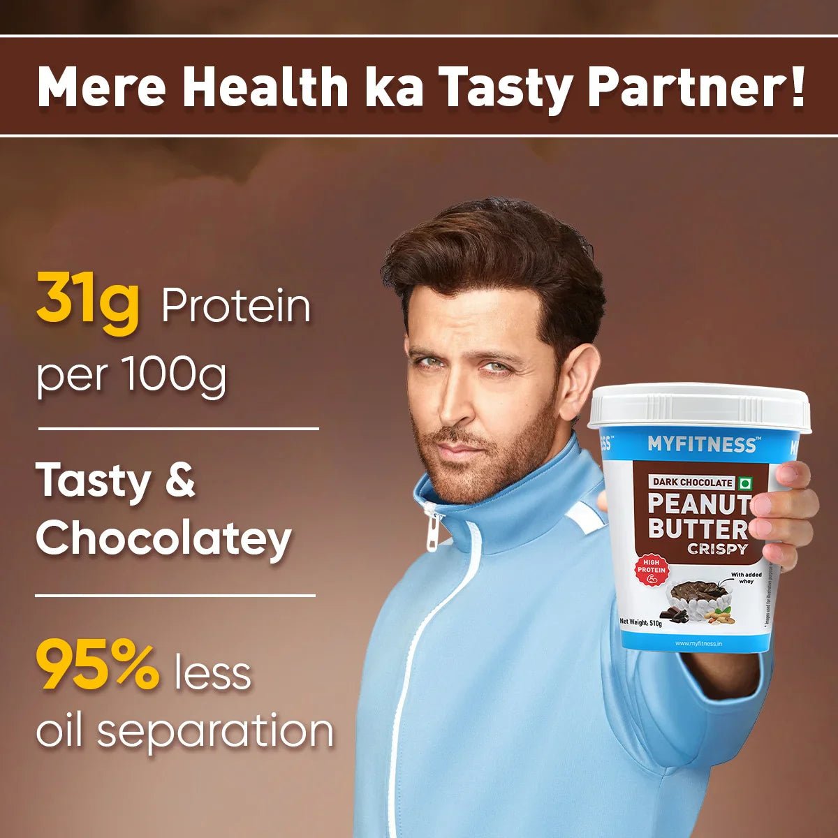 MYFITNESS Dark Chocolate Peanut butter with Added Whey, 1KG | 31G Protein - MyFitness