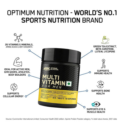 ON Multivitamin for MEN - 60 Tablets, 26 Vitamins & Minerals, Amino Acids & Anti - Oxidants - Optimum Nutrition