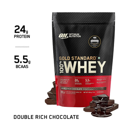 ON (Optimum Nutrition) Gold Standard 100% Whey Protein, 455 g (1 lb), Double Rich Chocolate - Optimum Nutrition