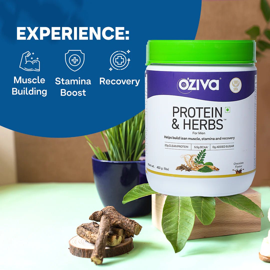 Oziva Protein & Herbs for Men I Muscle Building, Stamina Recovery - Oziva