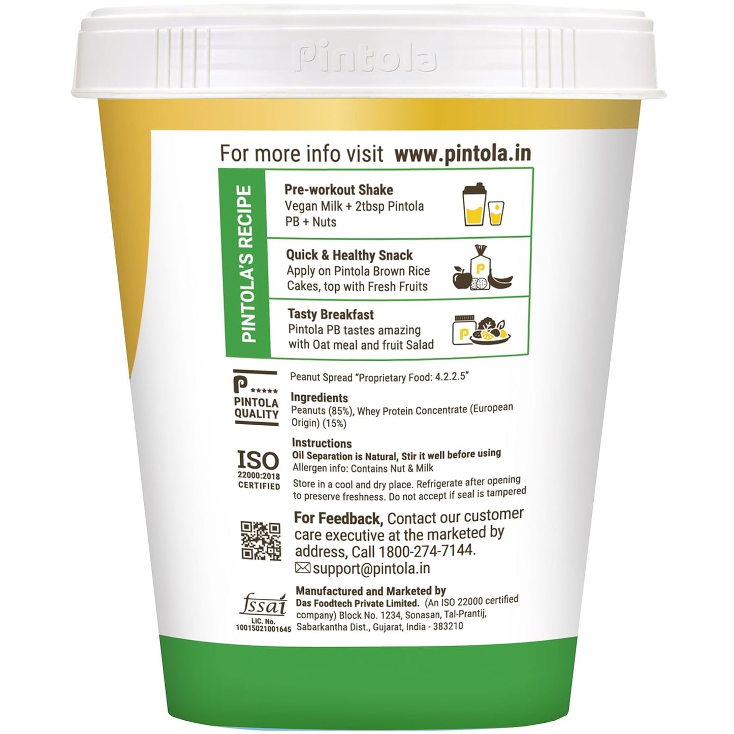 Pintola High Protein All Natural Peanut Butter | Unsweetened, 1KG - Pintola
