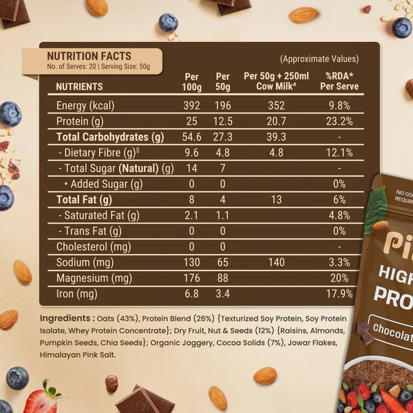 Pintola High Protein Dark Chocolate Oats, 1KG - Pintola