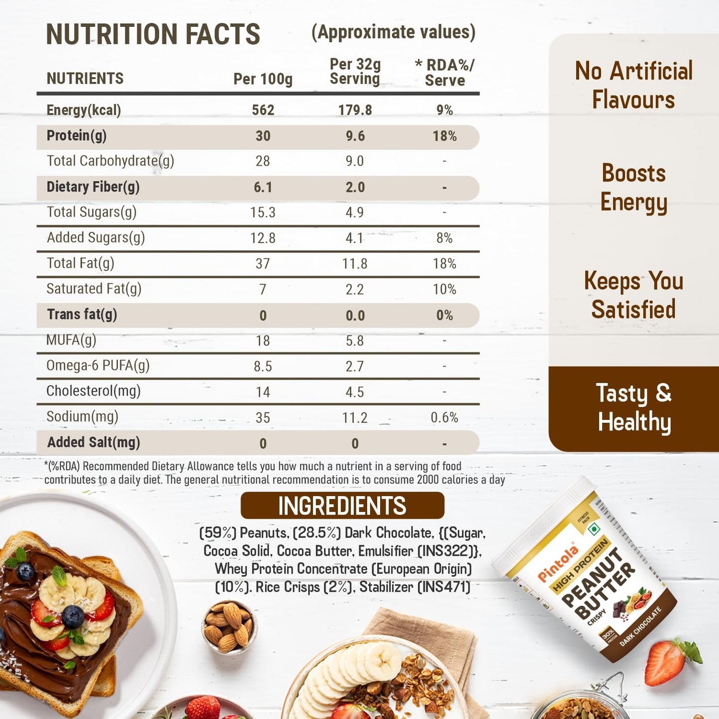 Pintola High Protein Dark Chocolate Peanut Butter, Crispy - Pintola