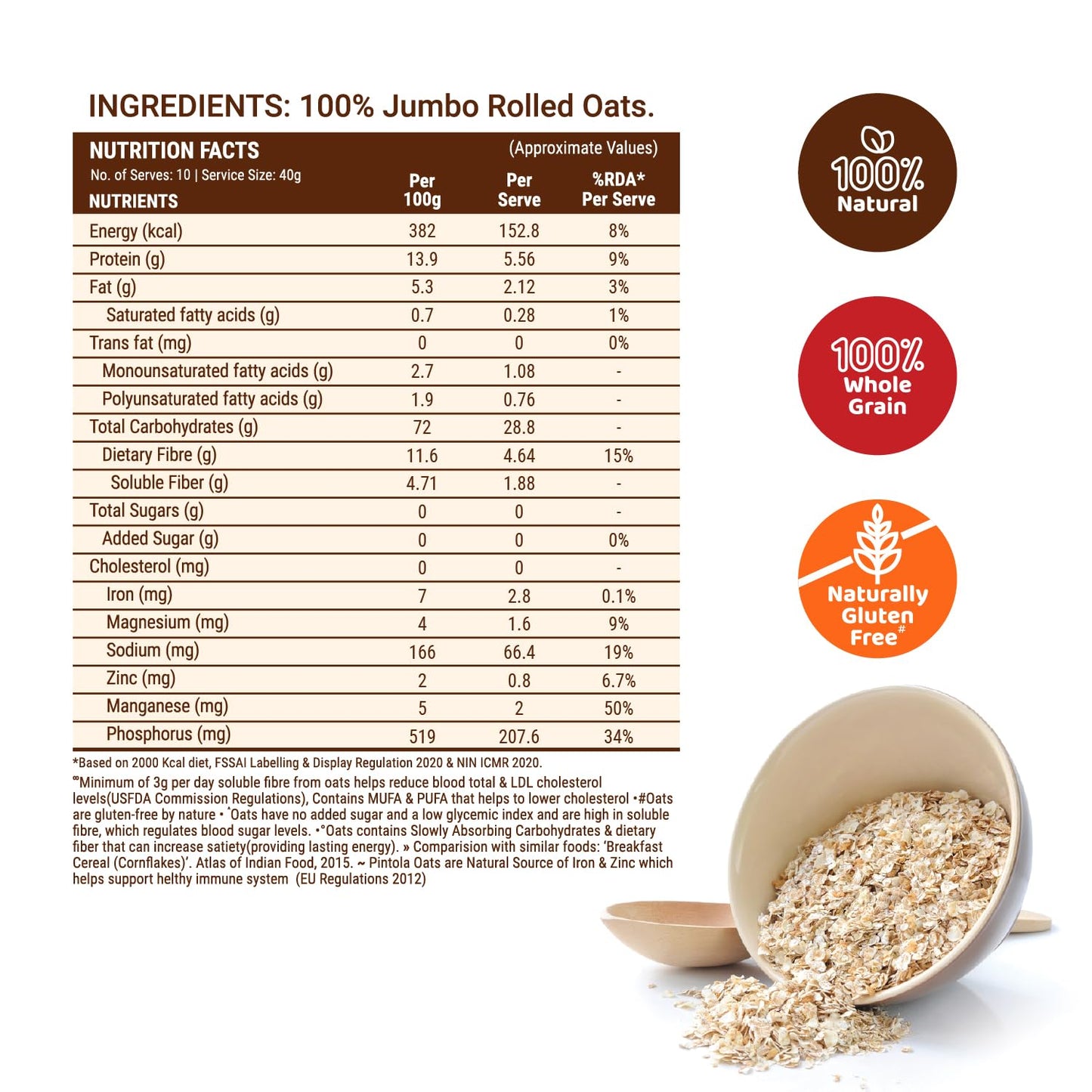 Pintola Jumbo Rolled Oats, 1KG - Pintola