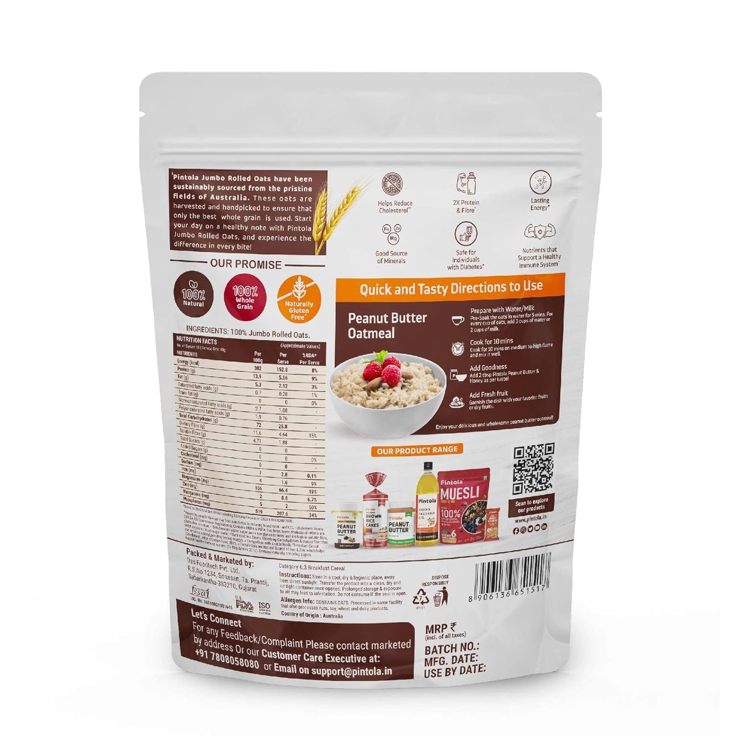 Pintola Jumbo Rolled Oats, 1KG - Pintola