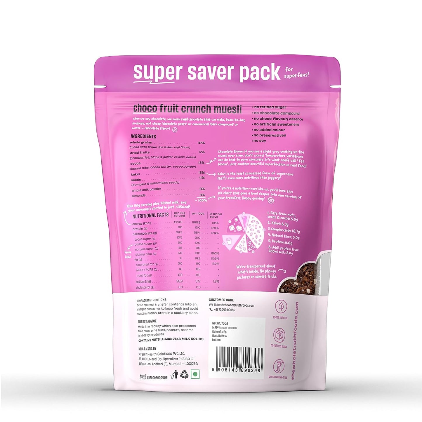 The Whole Truth Foods - Muesli - Choco Fruit Crunch - 750g - The Whole Truth