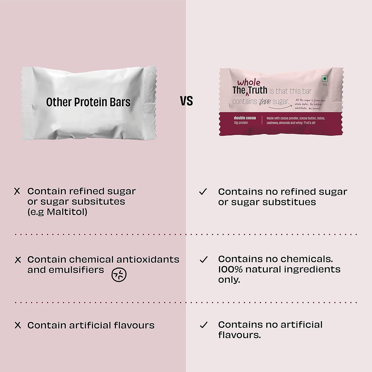The Whole Truth - Protein Bars All - in - One Pack of 6 x 52 g each - The Whole Truth