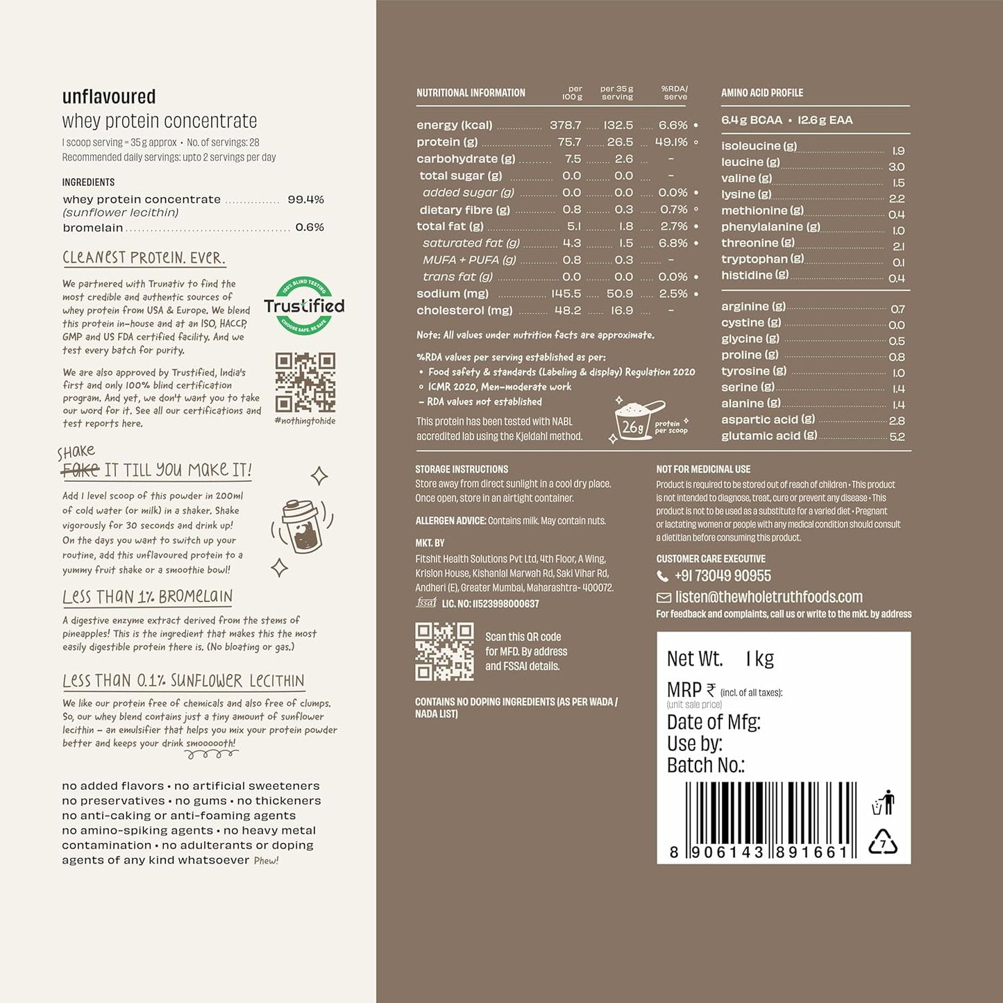 The Whole Truth Whey Protein Concentrate Unflavoured 1 kg - The Whole Truth