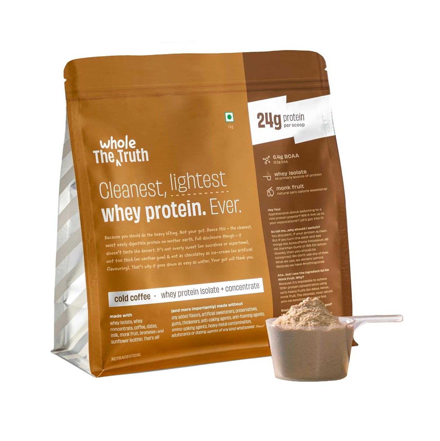 The Whole Truth Whey Protein Isolate + Concentrate 1 kg - 24G Protein - The Whole Truth