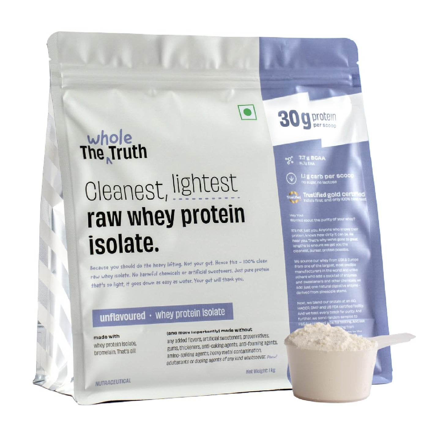 The Whole Truth Whey Protein Isolate Unflavoured 1 kg - 30G Protein - The Whole Truth
