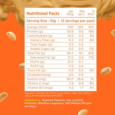 Yogabar 100% Unsweetend Creamy Peanut Butter - YogaBar