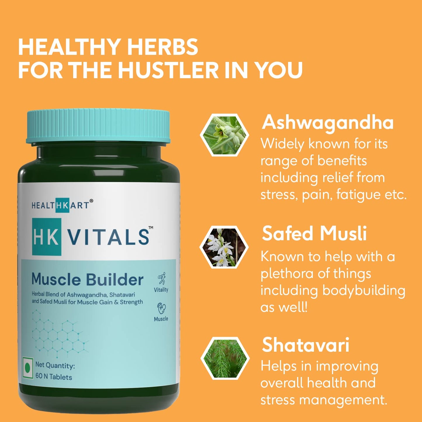 HK Vitals Muscle Builder (210mg Ashwgandha + 200mg Shatavari)