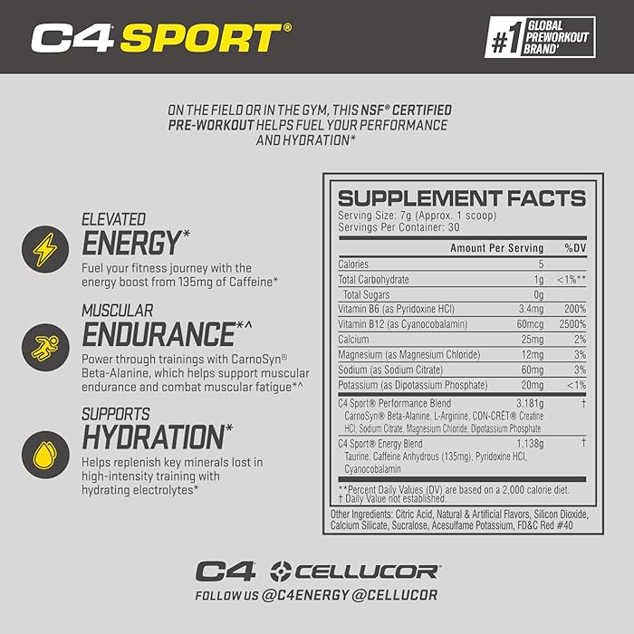 Cellucor C4 Sport Pre Workout Powder, 30 Servings - Cellucor