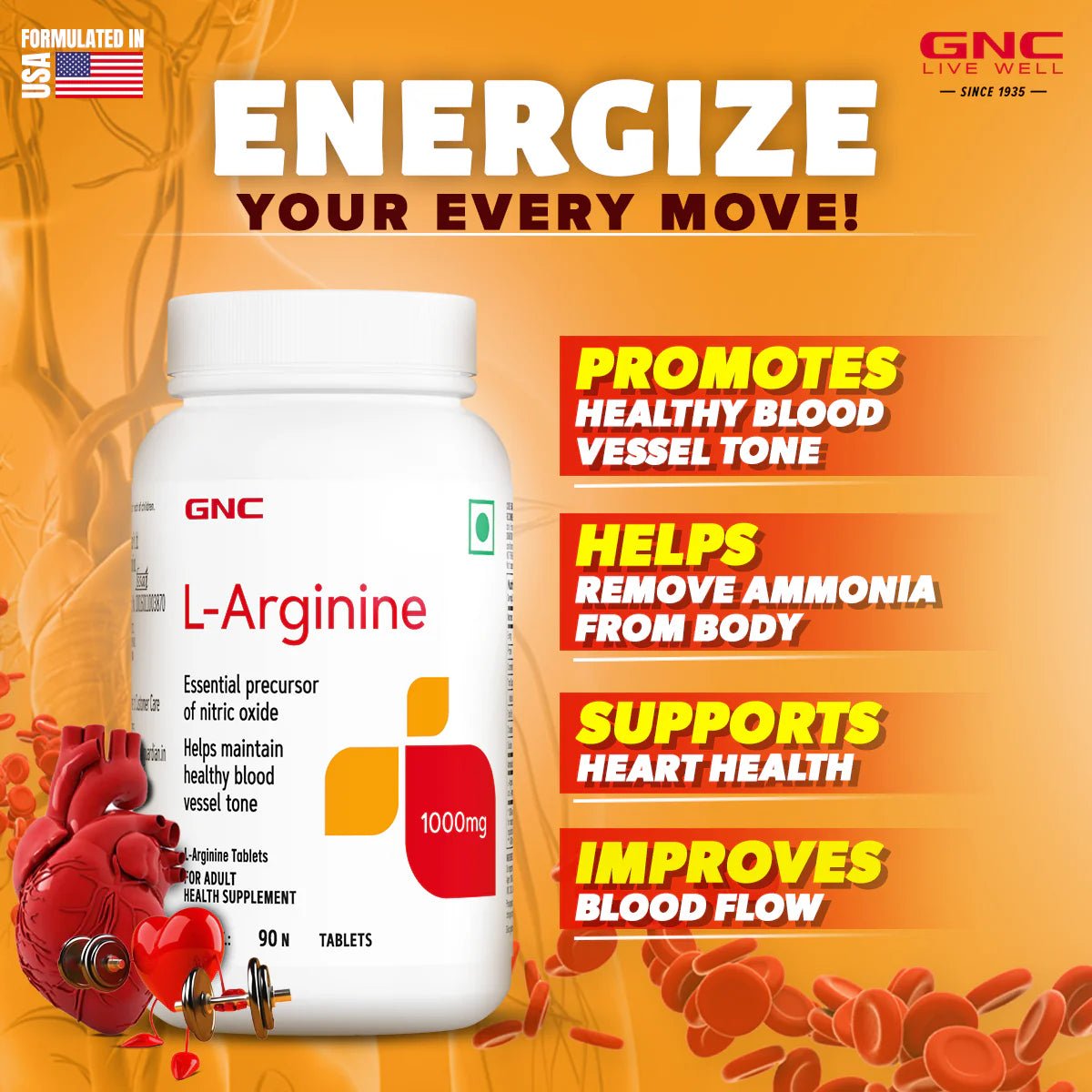 GNC L - Arginine 1000mg, 90 tablets - GNC