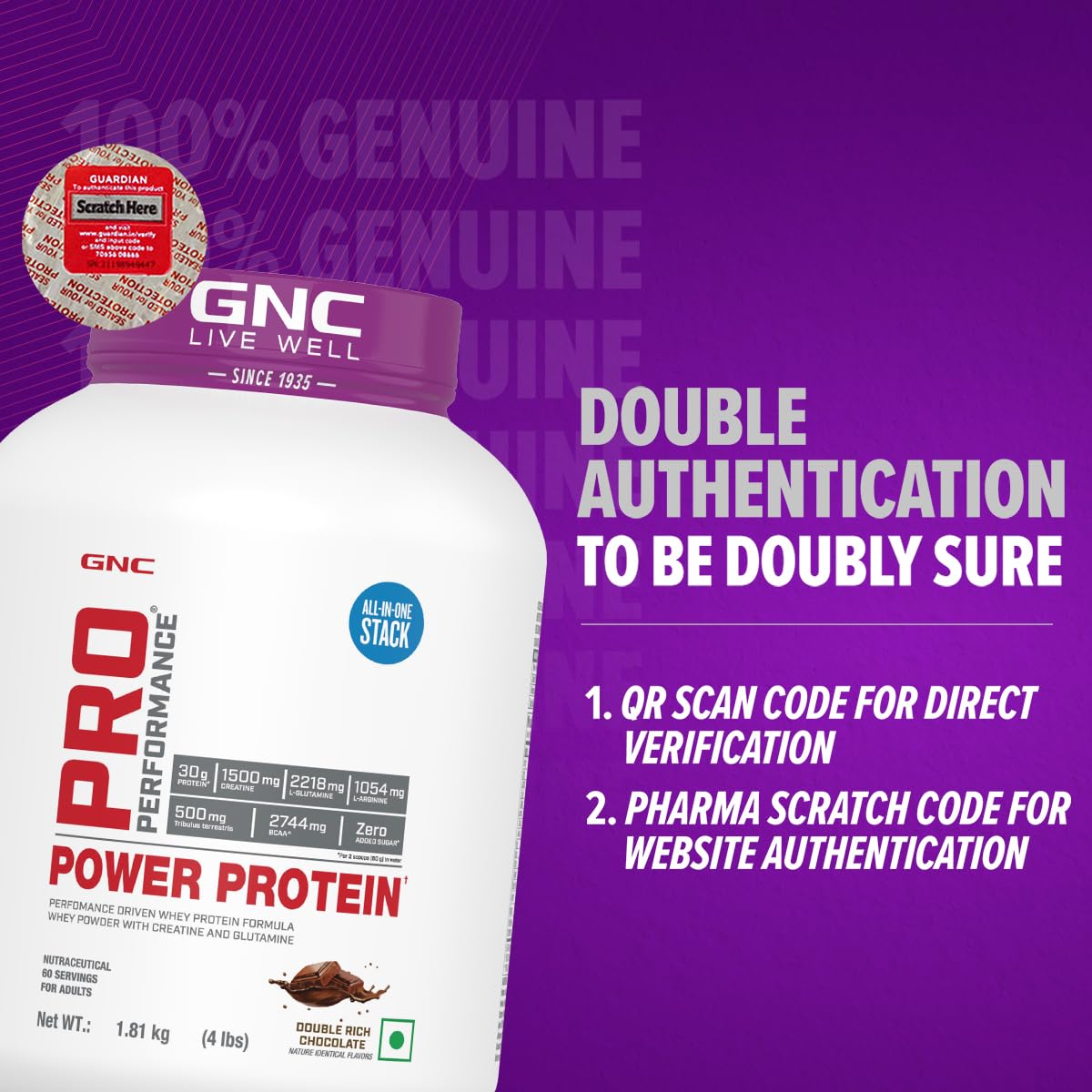 GNC Pro Performance Power Protein, 1.82 kg (4 lb), Double Rich Chocolate - GNC