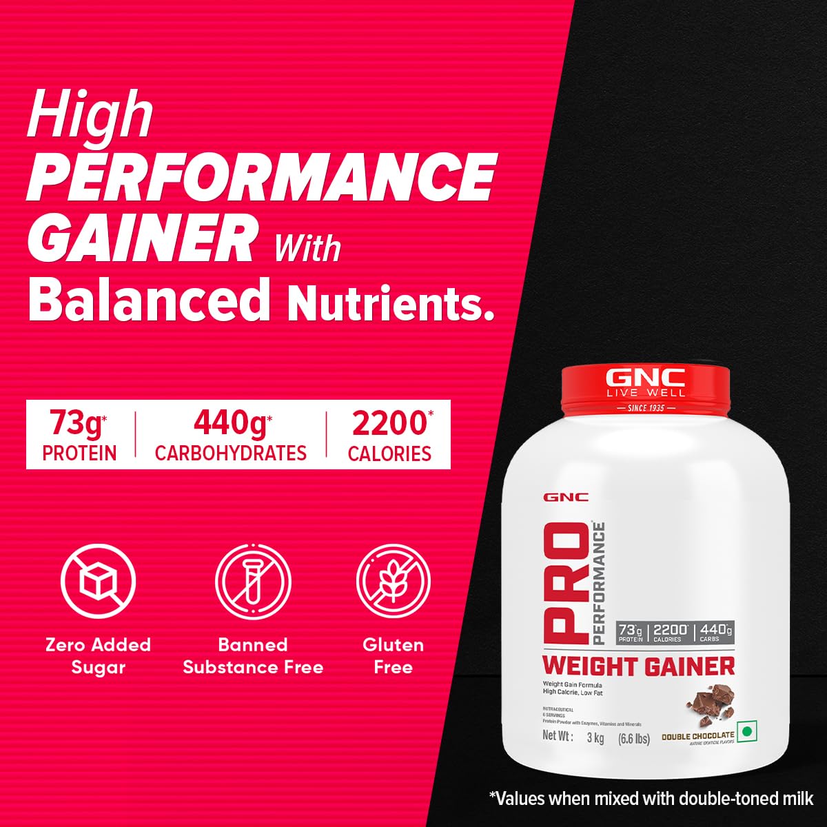 GNC Pro Performance Weight Gainer, 3 kg (6.6 lb), Double Chocolate - GNC