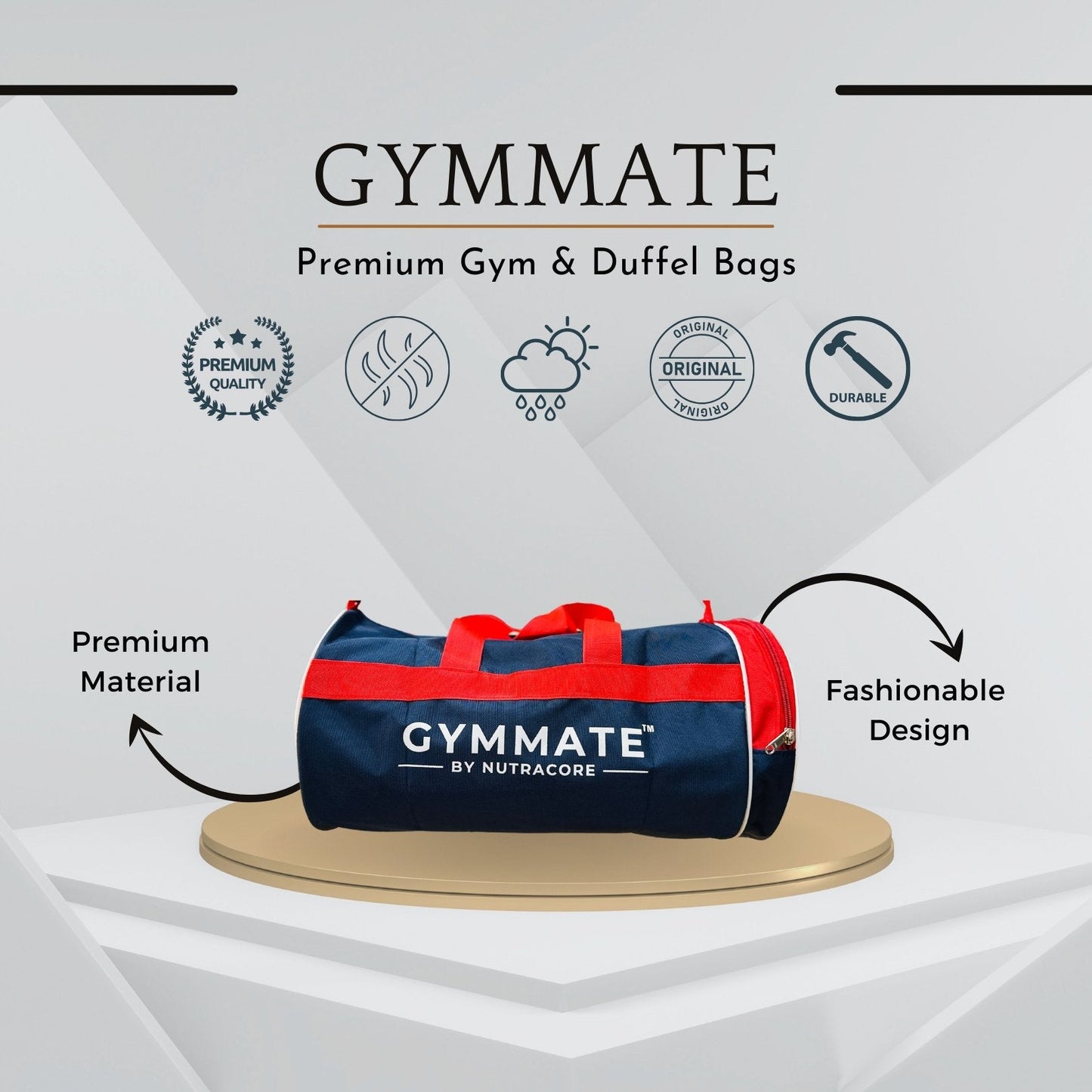 Gymmate Premium Polyester 25cm Gym Bag with Separate Compartment, Blue - GYMMATE