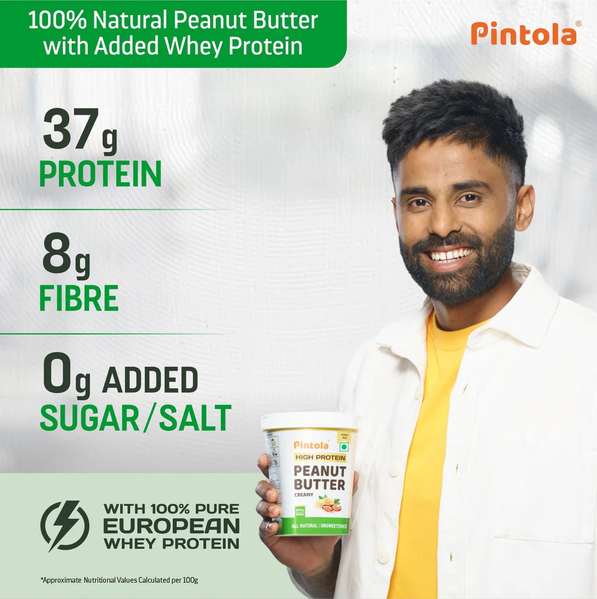 High Protein All Natural Peanut Butter | Unsweetened, 510G - Pintola