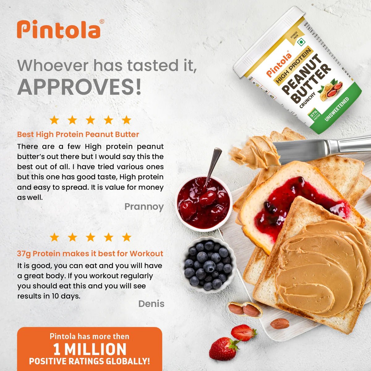 High Protein All Natural Peanut Butter | Unsweetened, 510G - Pintola