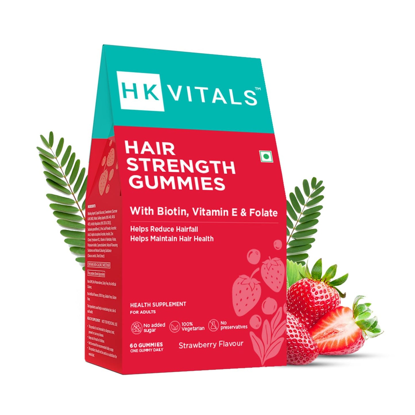 HK Vitals Hair Strength Biotin Gummies, 60 gummies, Strawberry | For Stronger Hair & Nails - HK Vitals