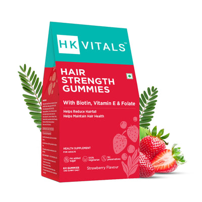 HK Vitals Hair Strength Biotin Gummies, 60 gummies, Strawberry | For Stronger Hair & Nails - HK Vitals