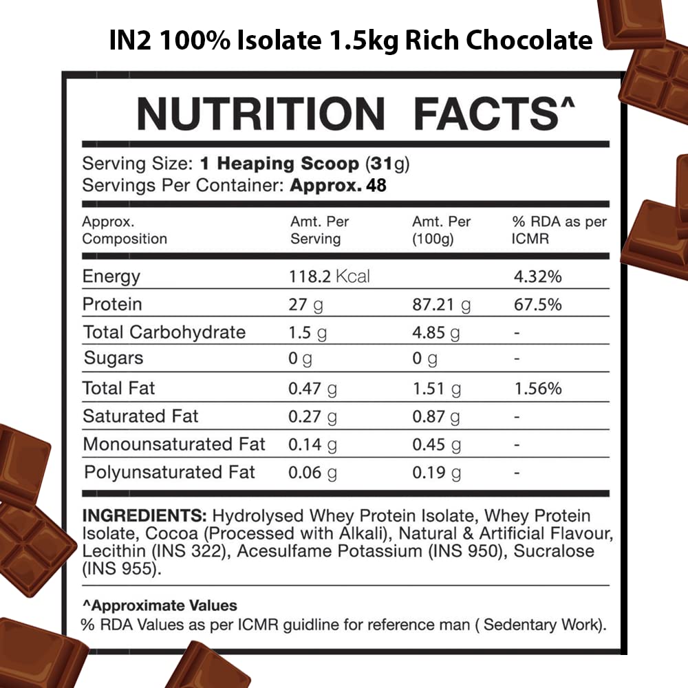 IN2 100% Whey Isolate 1.5 KG, Rich Chocolate - IN2