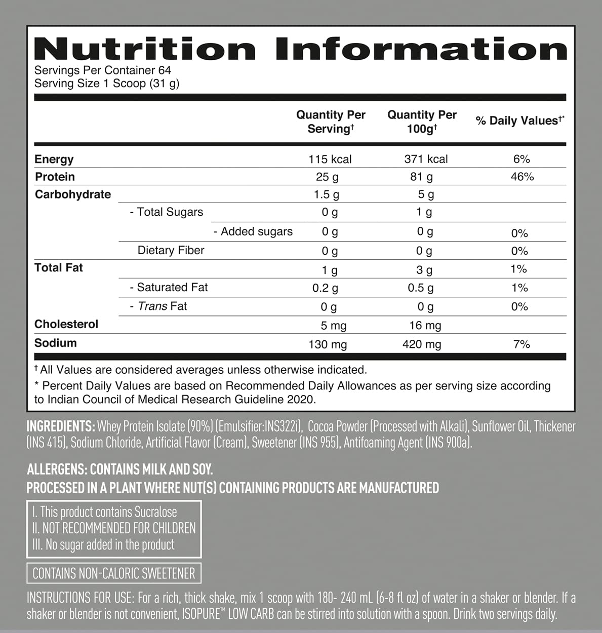 Isopure Low Carb Whey Protein Isolate Powder 4.4 lbs, 2 kg, Dutch Chocolate - NutraCore