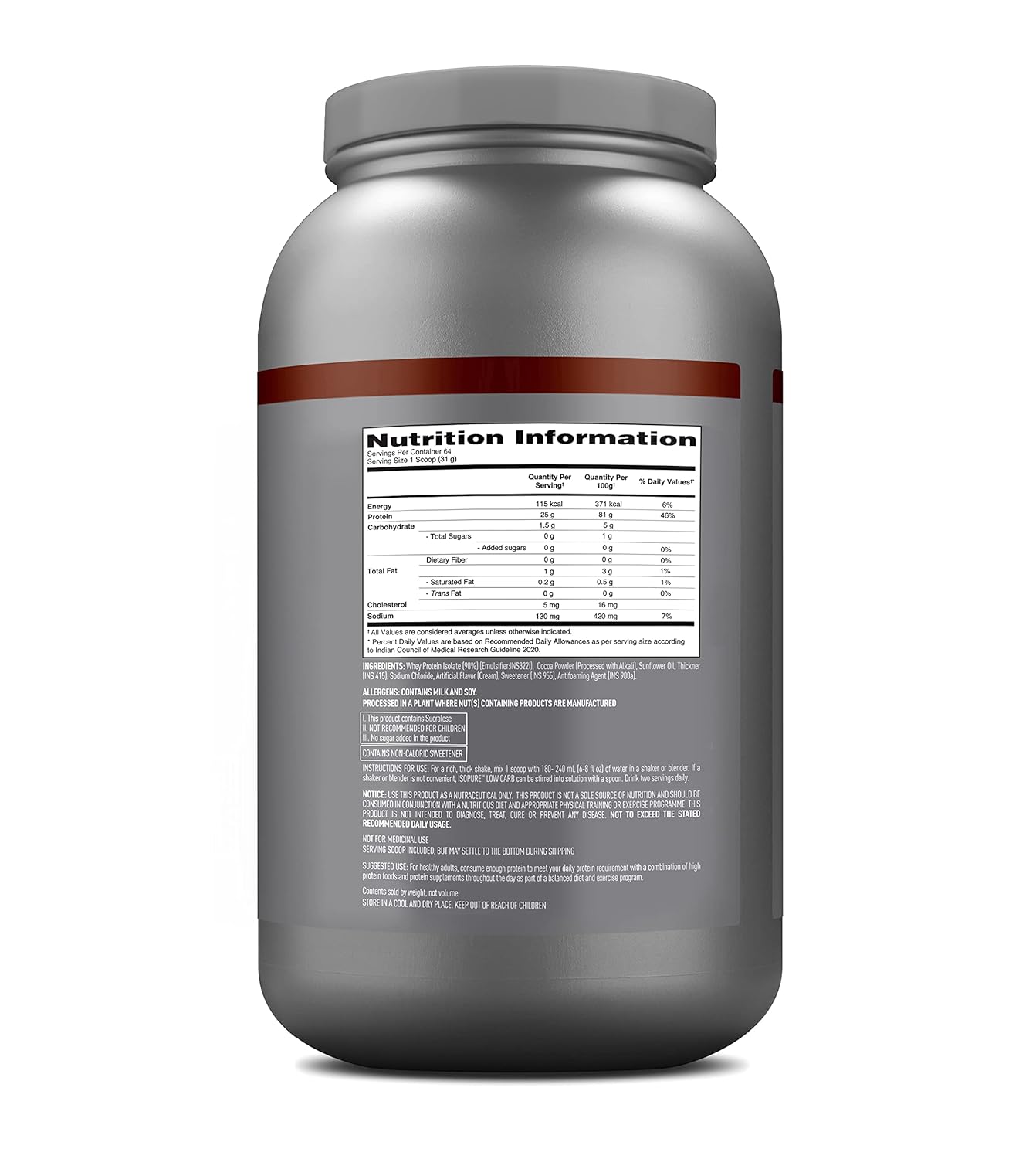 Isopure Low Carb Whey Protein Isolate Powder 4.4 lbs, 2 kg, Dutch Chocolate - NutraCore