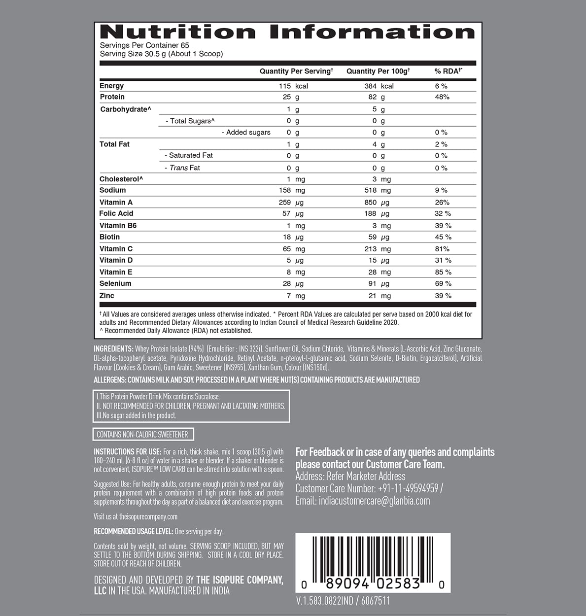 Isopure Whey Protein Isolate Powder with Vitamins - Isopure