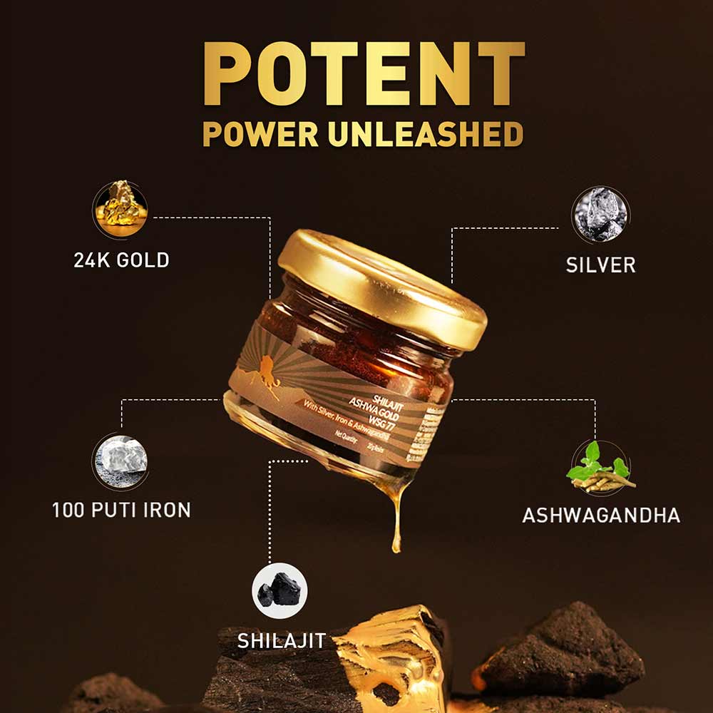 Koshaveda Shilajit Ashwa Gold WSG - 77 by MuscleBlaze, 20 g - MuscleBlaze