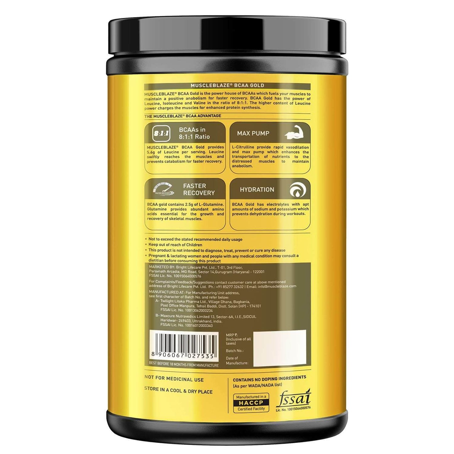 MuscleBlaze BCAA Gold 8:1:1 Amino Acids Supplements - Muscleblaze