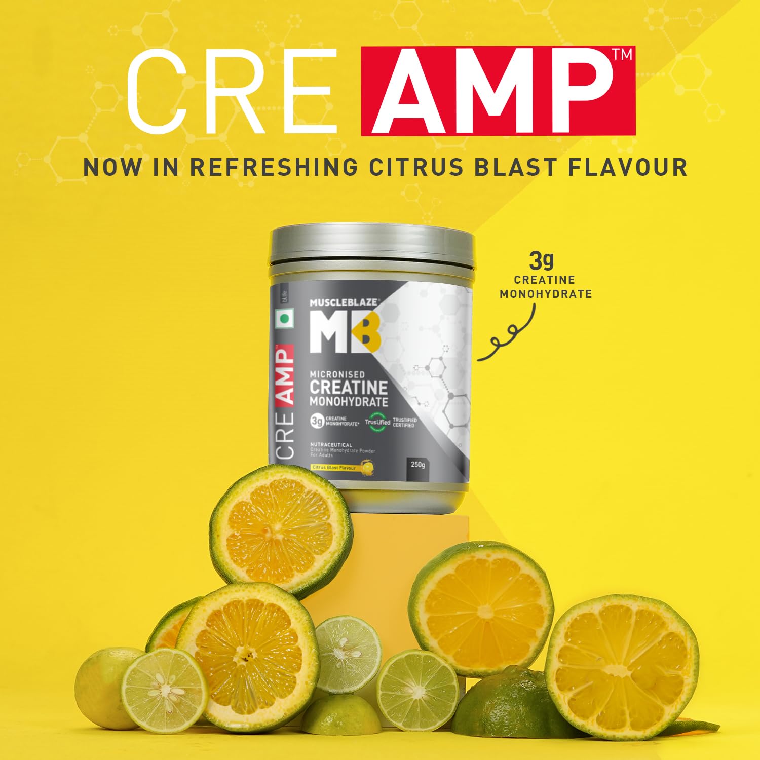 MuscleBlaze Creatine Monohydrate CreAMP, Citrus Blast, 250G - Muscleblaze