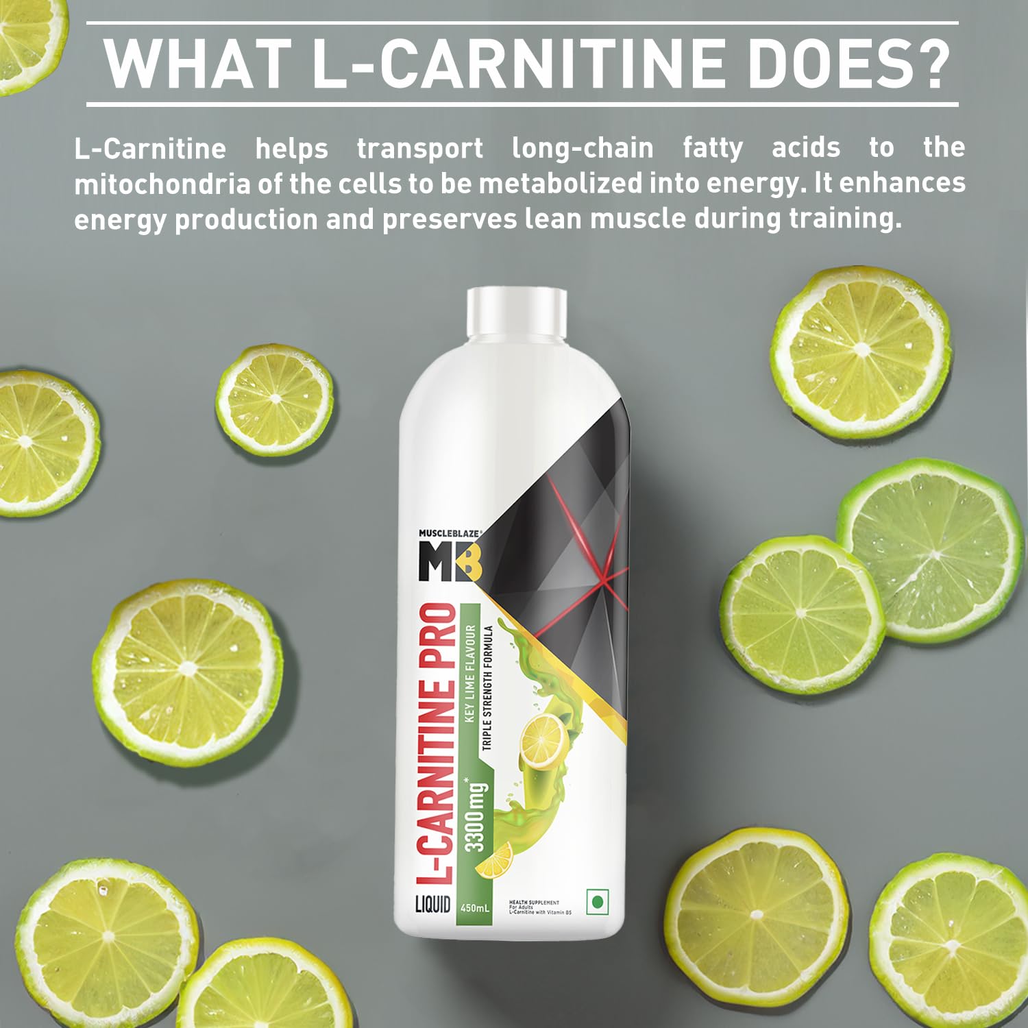 MuscleBlaze Liquid L - Carnitine PRO, 450ml | Triple Strength Formula - NutraCore