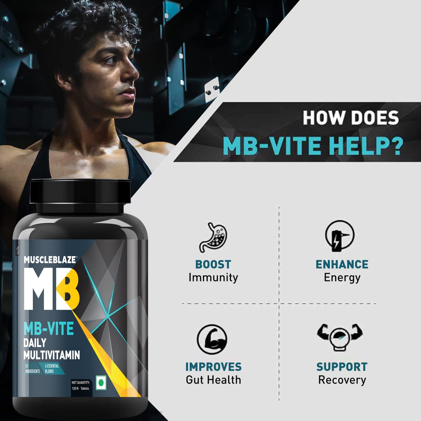 MuscleBlaze MB-VITE Daily Multivitamin, for Enhanced Energy, Stamina & Gut Health - Muscleblaze