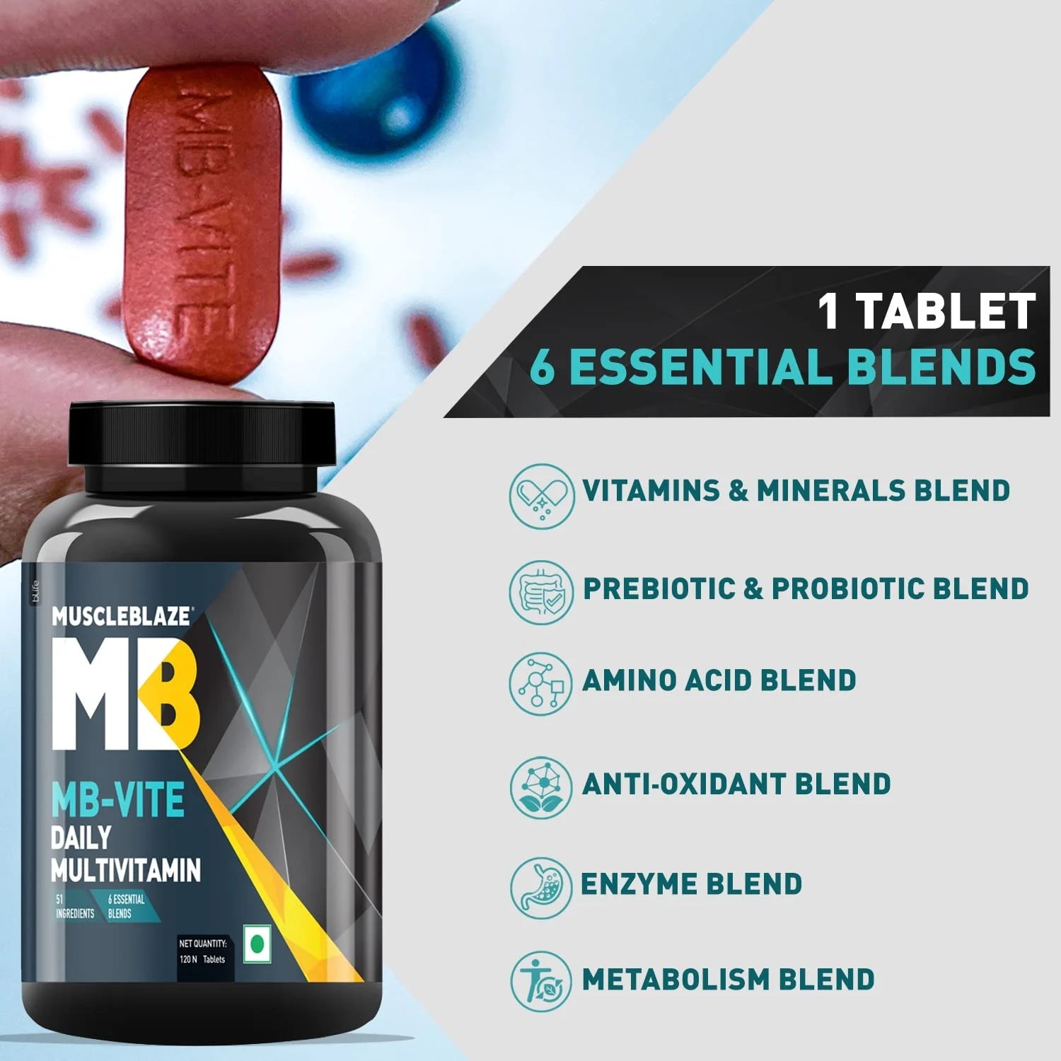 MuscleBlaze MB-VITE Daily Multivitamin, for Enhanced Energy, Stamina & Gut Health - Muscleblaze